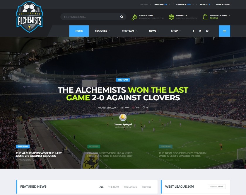 Alchemists Soccer Adaptation WordPress Theme