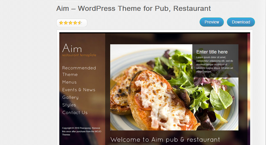 Pub and Restaurant WordPress Template – Aim