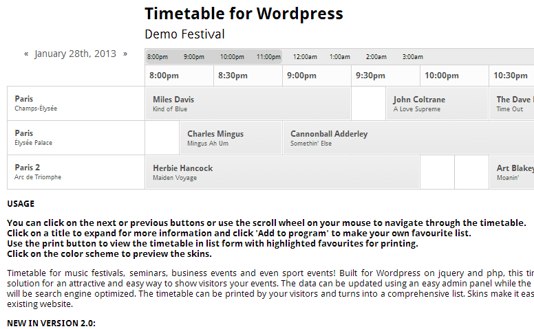 Timetable for WordPress