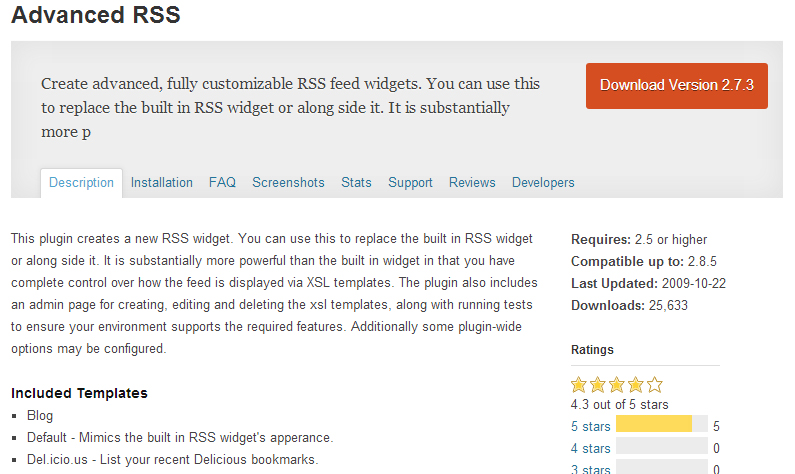 Advanced RSS plugin
