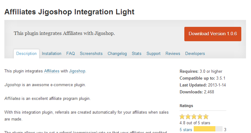 Affiliates Jigoshop Integration Light