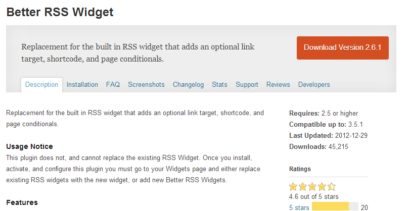 Better RSS widget plugin