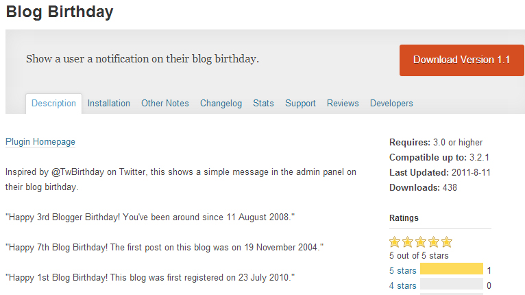 Blog Birthday plugin