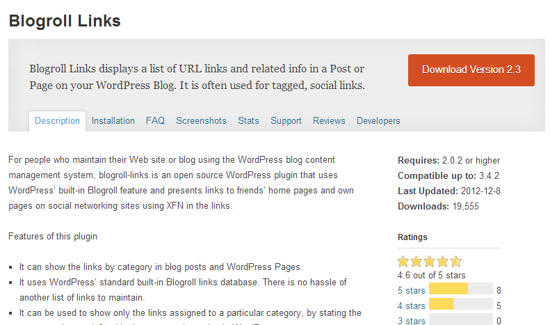 Blogroll Links plugin