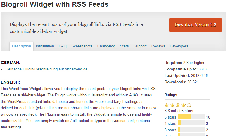 Blogroll Widget with RSS Feeds plugin