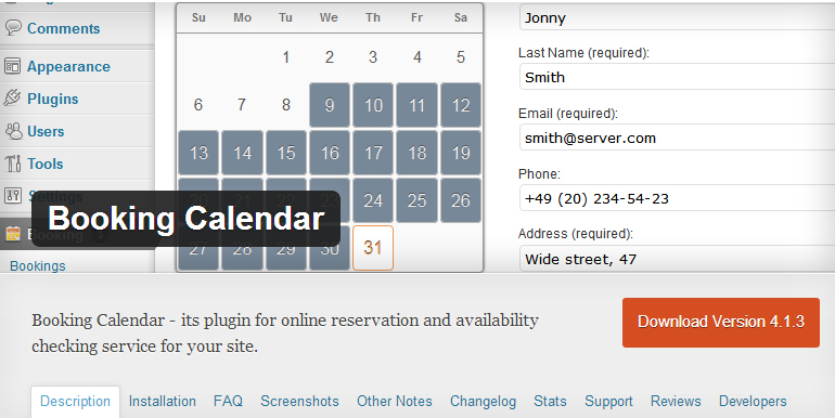 Booking Calendar plugin