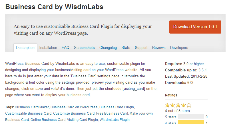 Business Card plugin