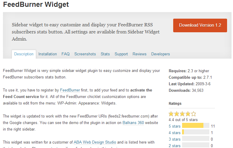 FeedBurner sidebar widget plugin