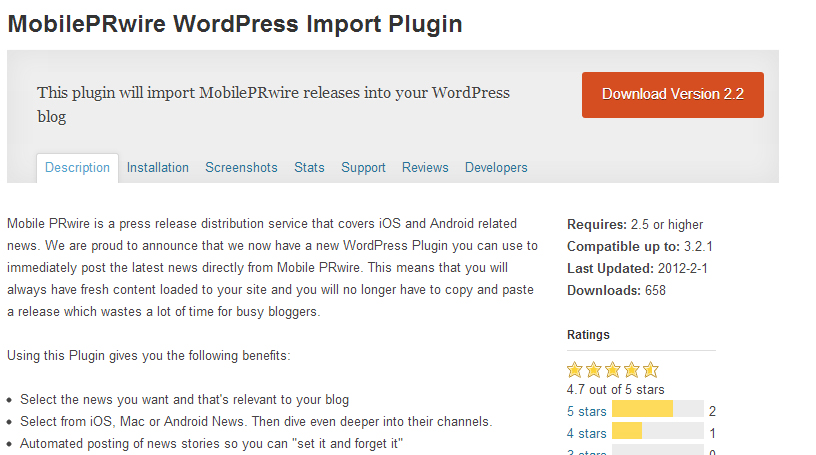 MobilePRWire Import plugins