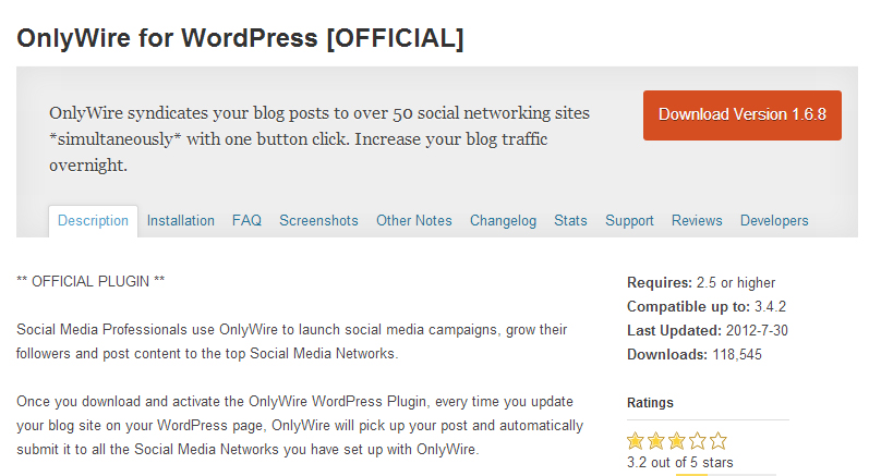 OnlyWire for WordPress official plugin