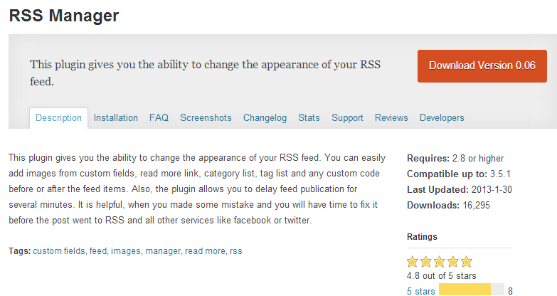 RSS manager plugin