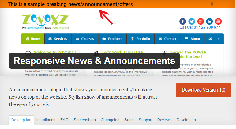 Responsive News and Announcements plugin