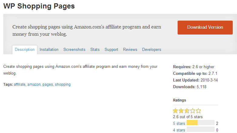 Shopping pages plugin
