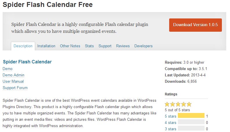 Spider Flash Calendar plugin