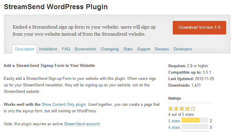 StreamSend WordPress Plugin