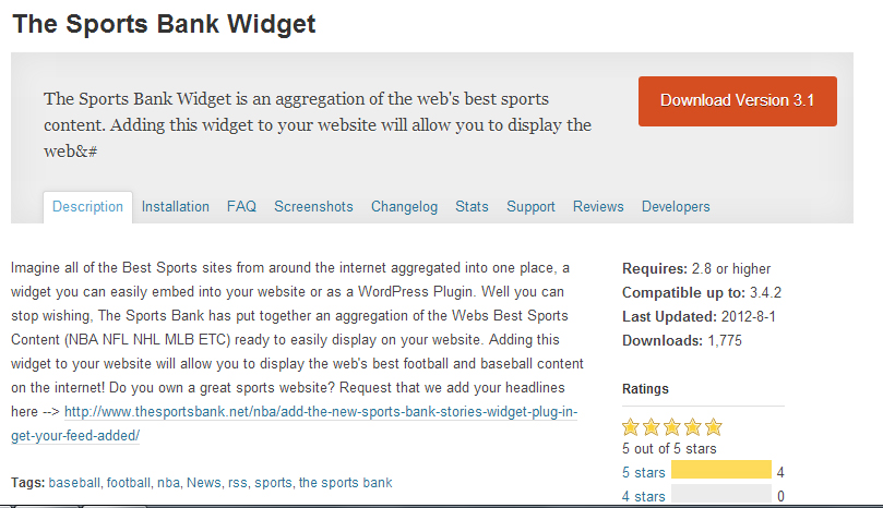 The Sports Bank Widget plugin