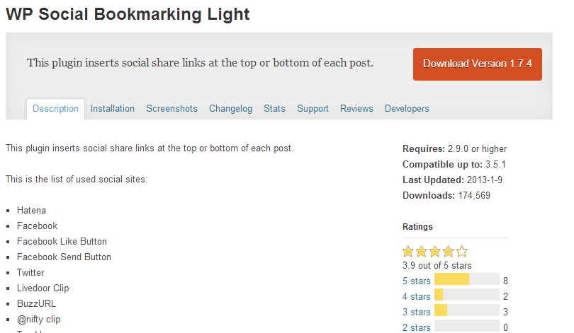 WP Social Bookmarking Light plugin