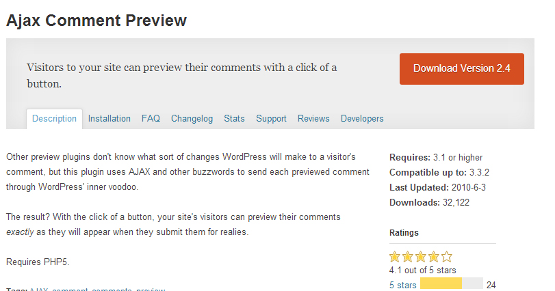 Ajax Comment Preview wp plugin