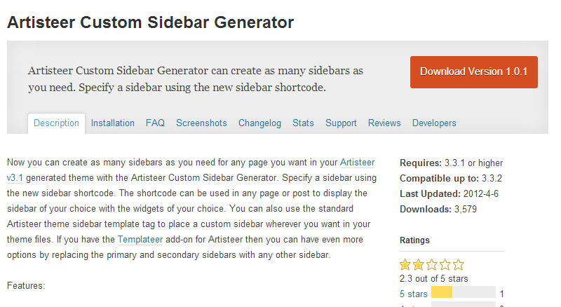 Artiseer Custom Sidebar Generator