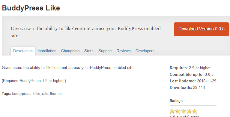 BuddyPress Like plugin