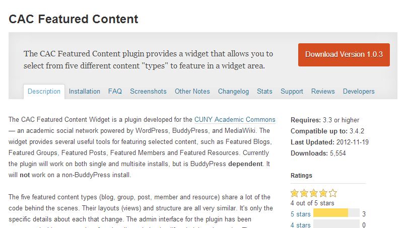 CAC Featured Content wordpress plugin