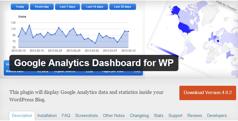 Google Analytics for WP dashboard
