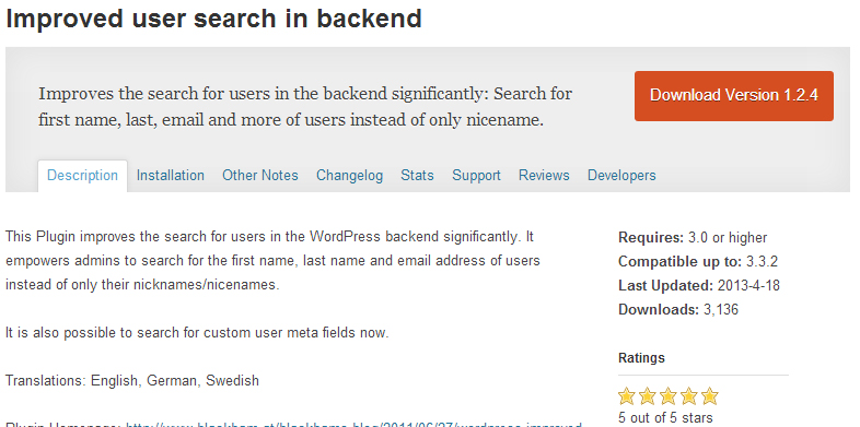 IMPROVED USER SEARCH IN BACKEND WordPress Plugin