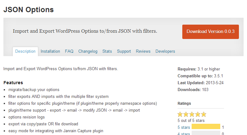JSON options wordPress plugins