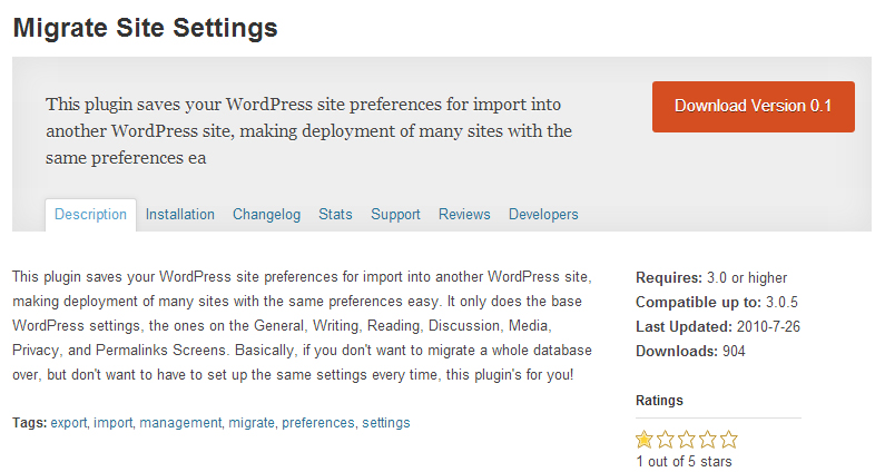 Migrate site settings wordpress plugin