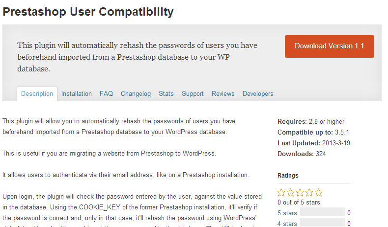 Prestashop user compatibility wordpress plugin