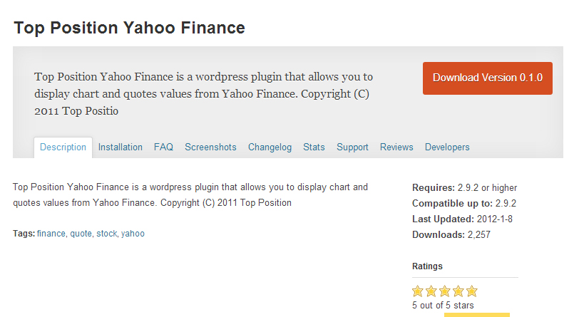 Top Position Yahoo Finance wordpress plugin
