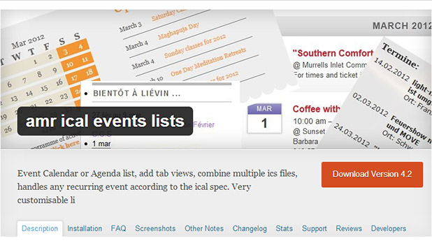 AmrIcal events lists wordpress plugin