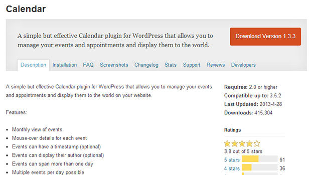 Calendar wordpress plugin