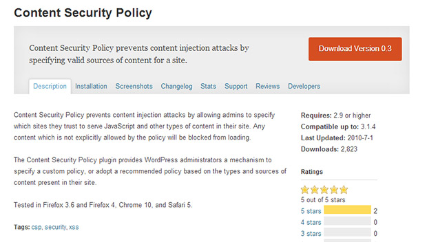 Content Security Policy WordPress Plugin