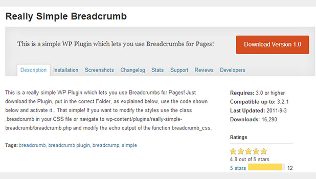 Really Simple Breadcrumb WordPress plugin