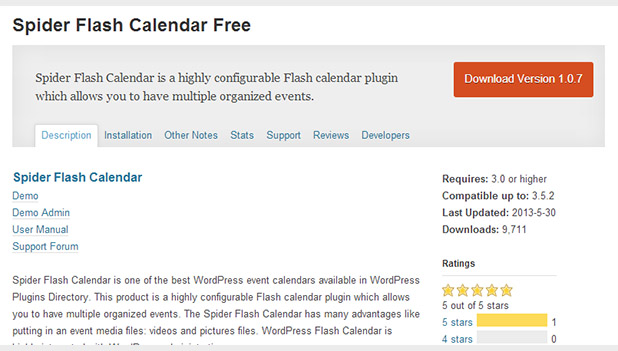 Spider Flash Calendar Free