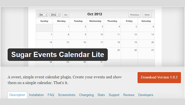 Sugar Events Calendar Lite WordPress Plugin