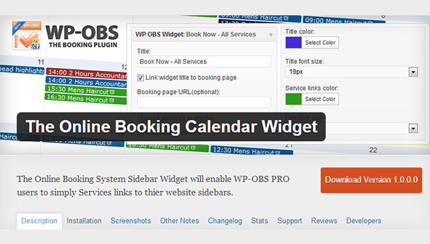 The online Booking Calendar Widget wordpress plugin