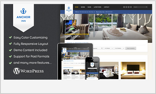 Anchor Inn - Hotels and Resorts WordPress Theme
