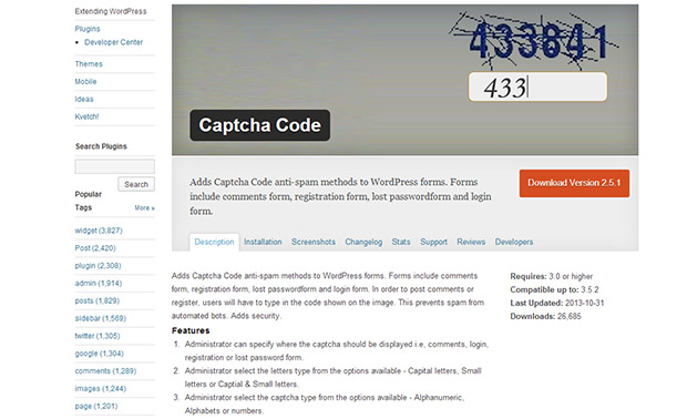 Captcha Code Authentication -WordPress Captcha Plugin