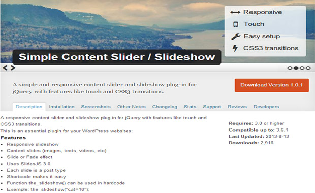 Simple Content Slider -WordPress jQuery Slideshow Plugin