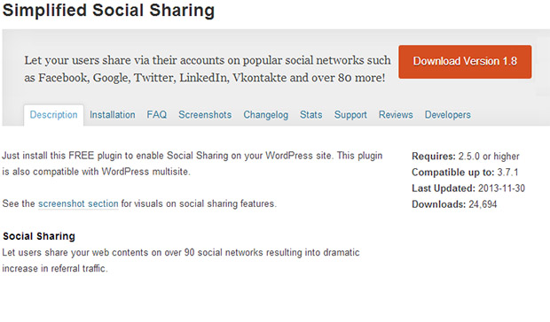 Simplified social sharing Plugin