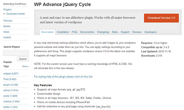 WP Advance jQuery Cycle -WordPress jQuery Slideshow Plugin