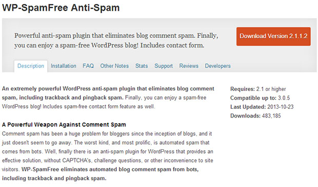 WP-SpamFree Anti-Spam Plugin