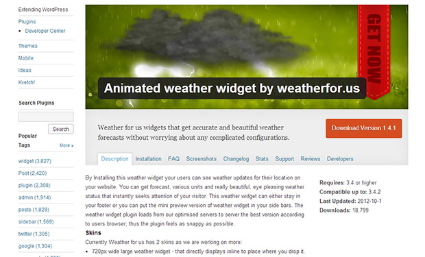 Weather for us widget -WordPress Weather Widget