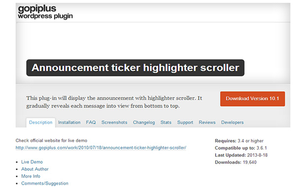 Announcement Ticker Highlighter Scroller WordPress Plugin