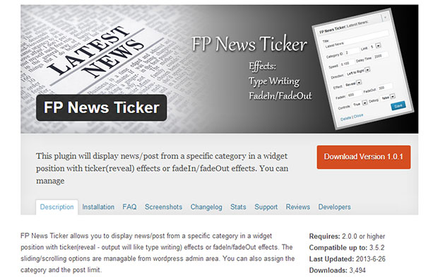 FP News Ticker -WordPress News Ticker or News Scroller Plugin