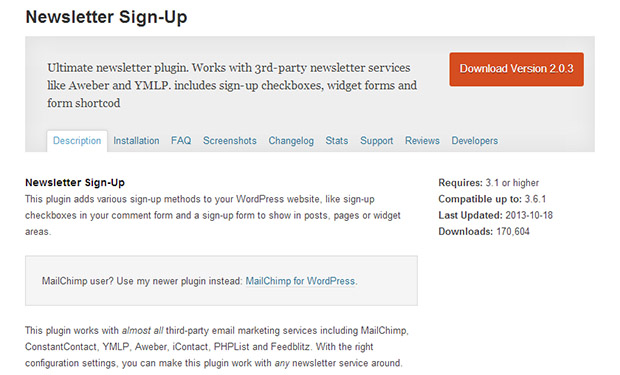 Newsletter signup -WordPress Newsletter Plugin