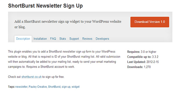 ShortBurst Newsletter Sign Up -WordPress Newsletter Plugin