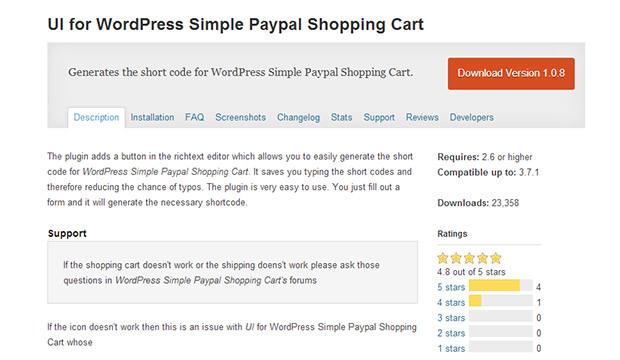 UI for WordPress Simple Paypal Shopping Cart -Notch WordPress PayPal plugin